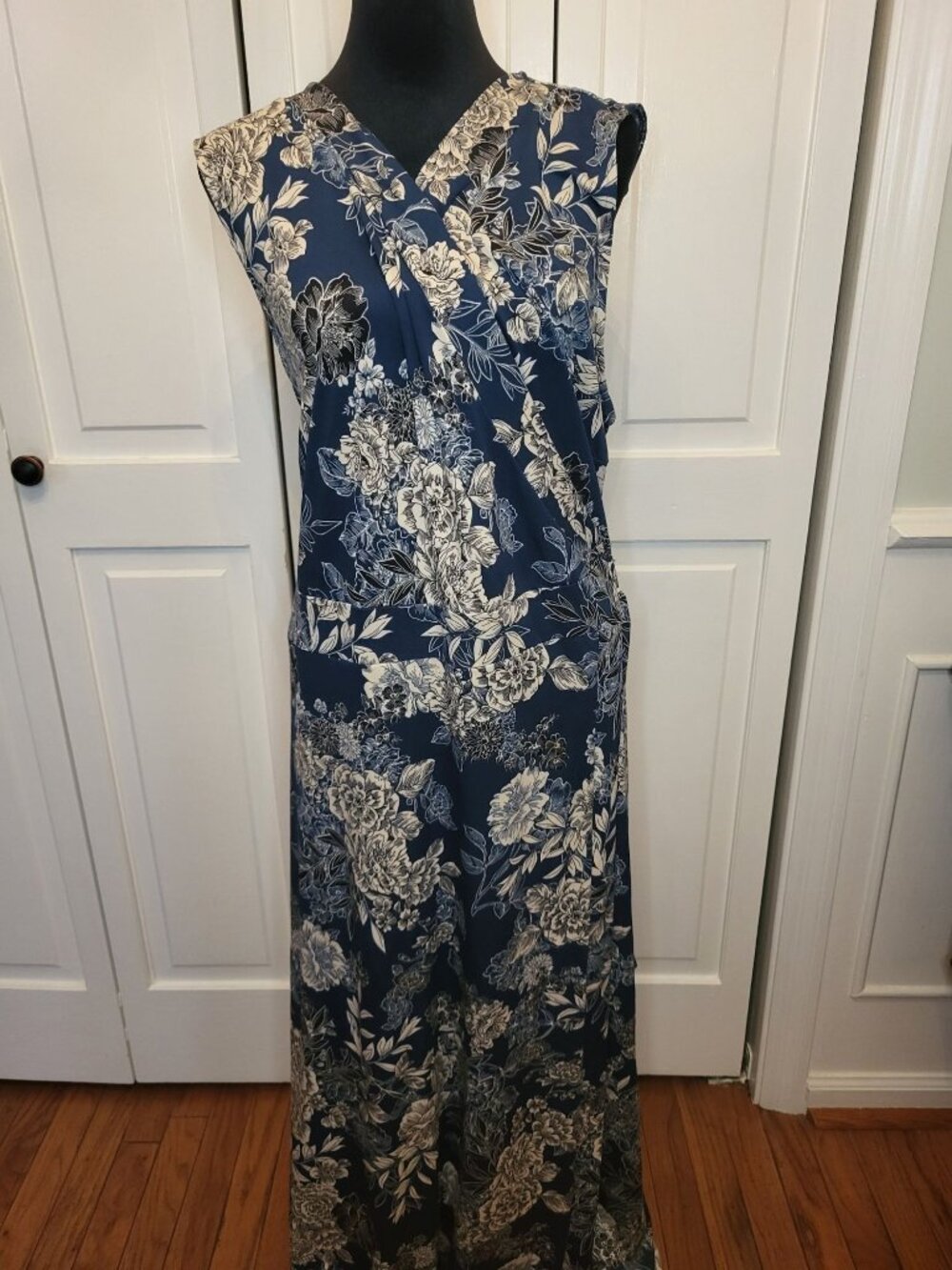 East Adeline Blue White Floral Jersey Wrap Maxi Dress 4X Coastal Cottage Wedding